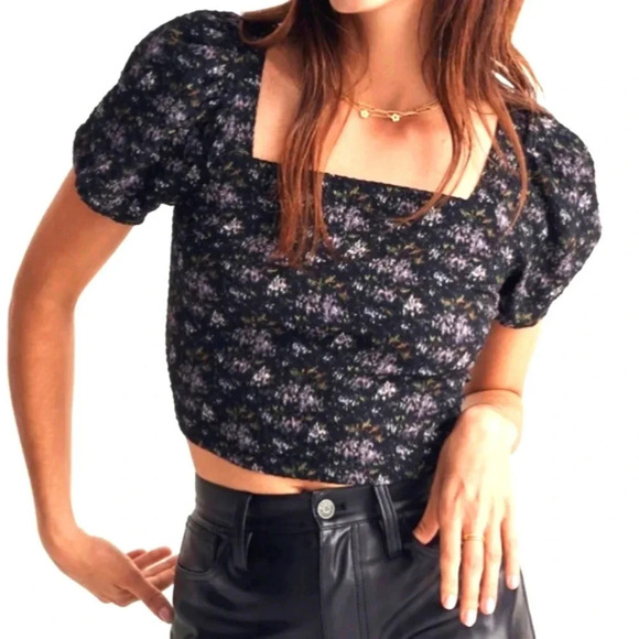 Madewell Tops - Hopewell Puff-Sleeve Crop Top in Blurred Ikat